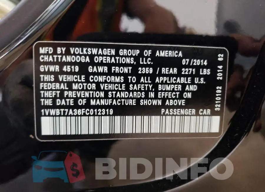 1VWBT7A36FC012319 Photo# 12