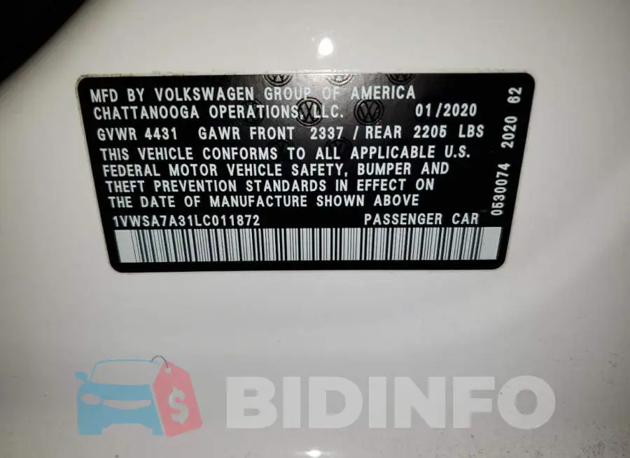 1VWSA7A31LC011872 Photo# 12