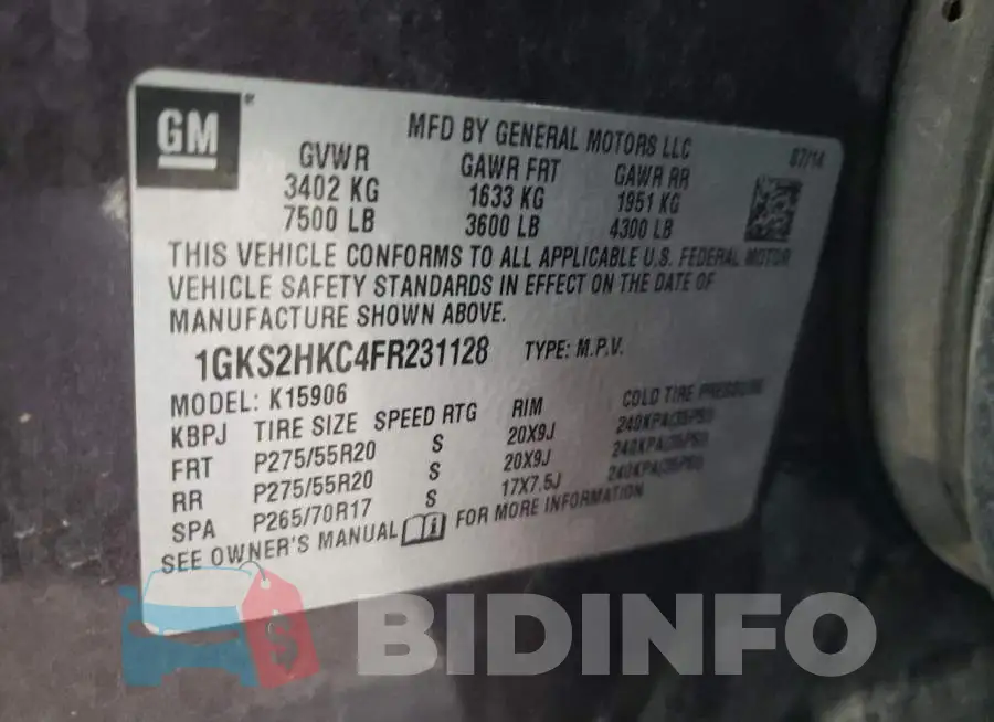 1GKS2HKC4FR231128 Photo# 13