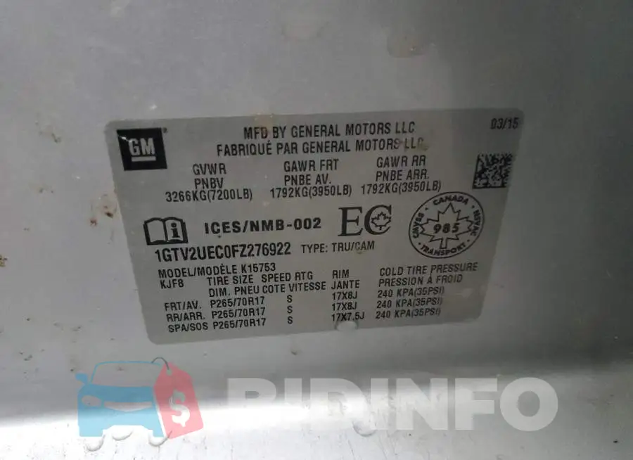 1GTV2UEC0FZ276922 Photo# 12
