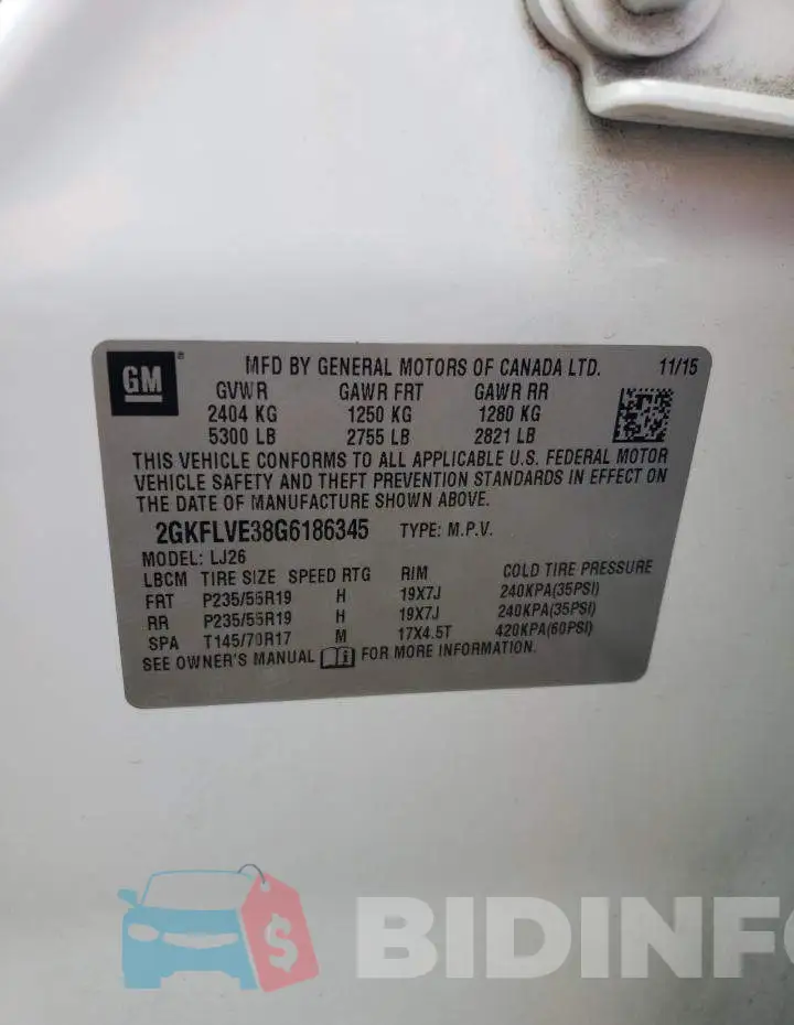 2GKFLVE38G6186345 Photo# 12