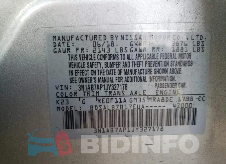 3N1AB7AP1JY327178 Photo# 13