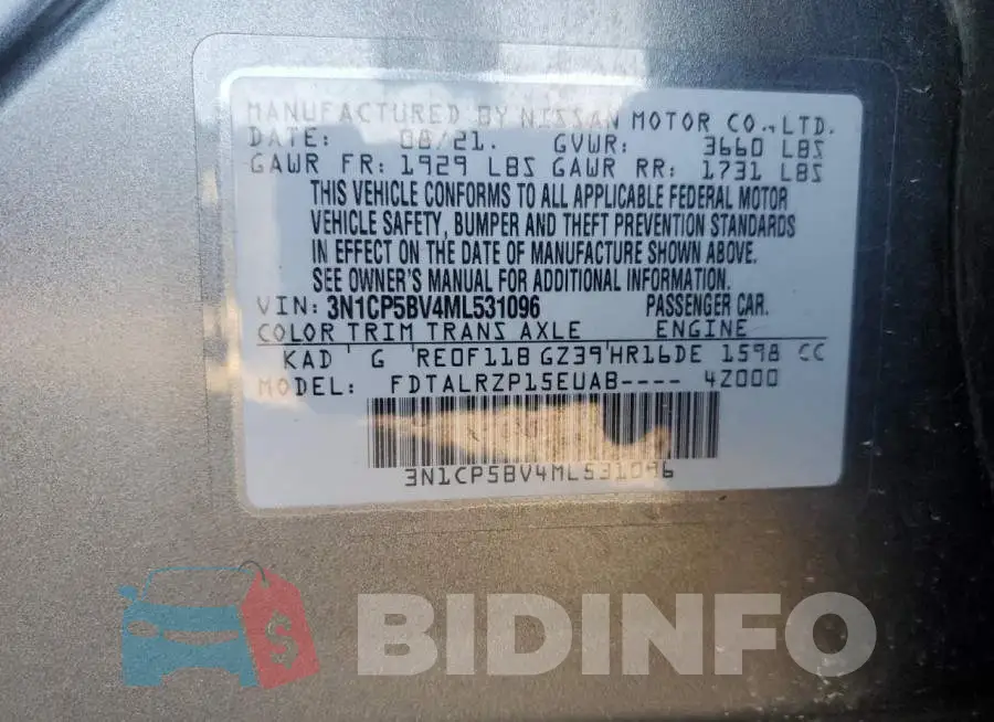 3N1CP5BV4ML531096 Photo# 13