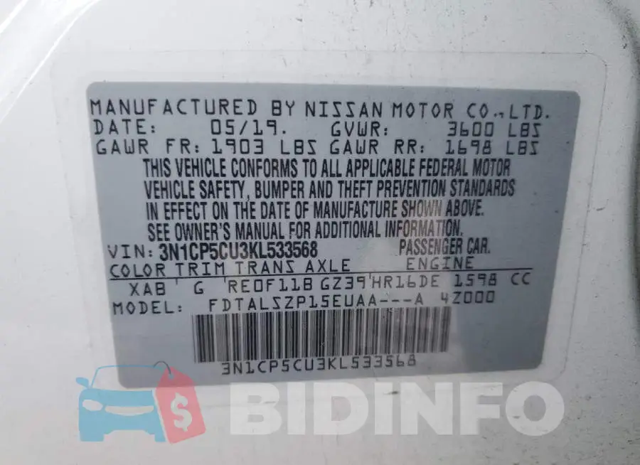 3N1CP5CU3KL533568 Photo# 13