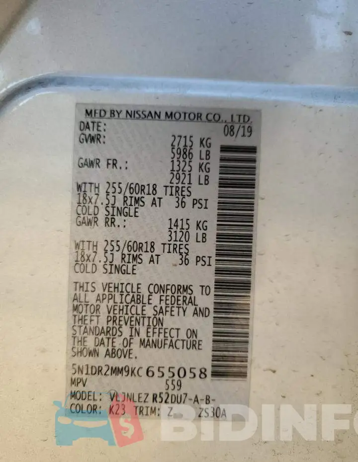 5N1DR2MM9KC655058 Photo# 13