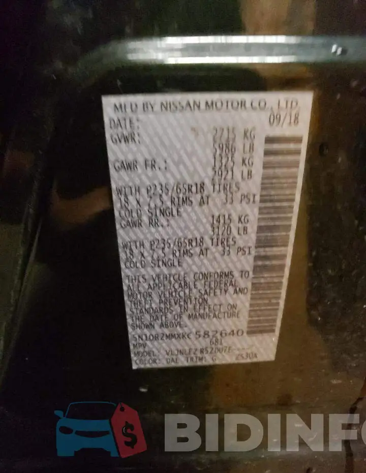 5N1DR2MMXKC582640 Photo# 13