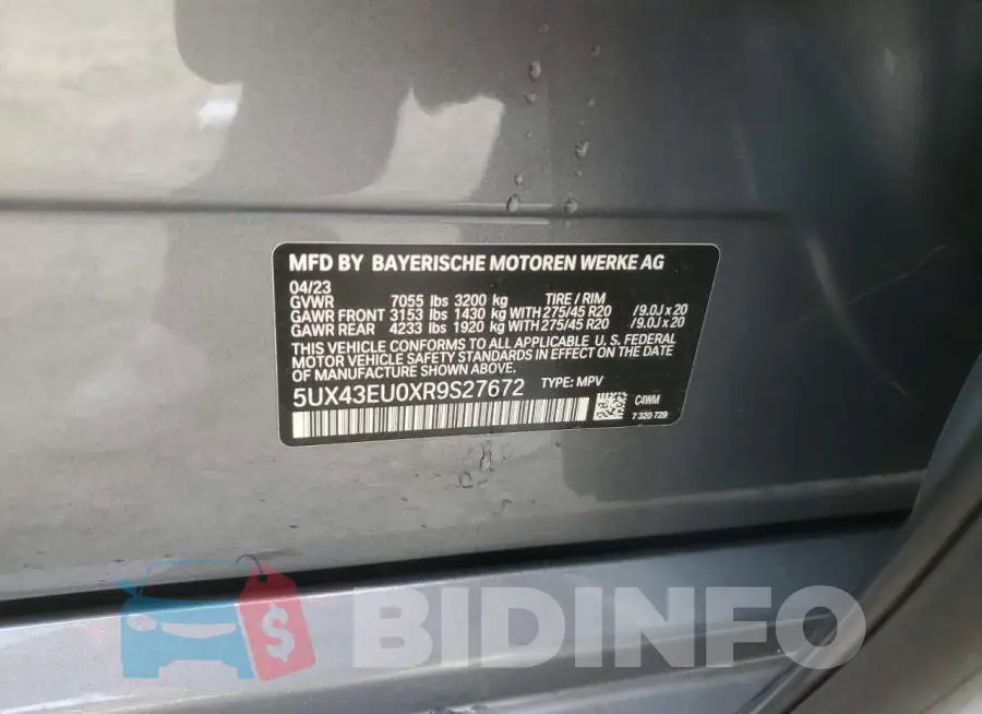 5UX43EU0XR9S27672 Photo# 13