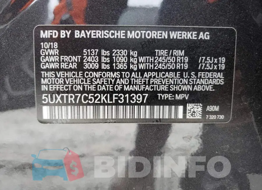5UXTR7C52KLF31397 Photo# 13
