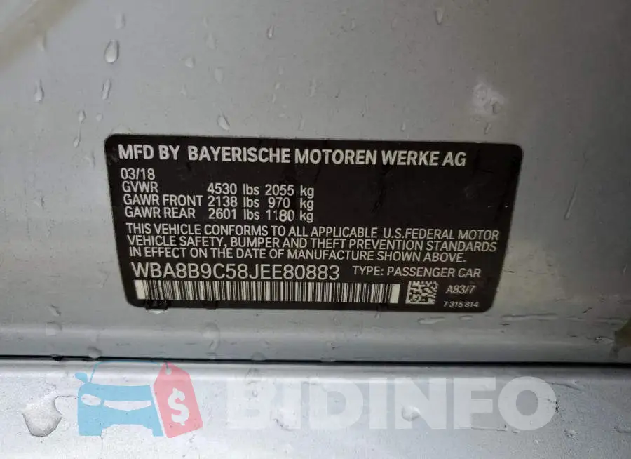 WBA8B9C58JEE80883 Photo# 13
