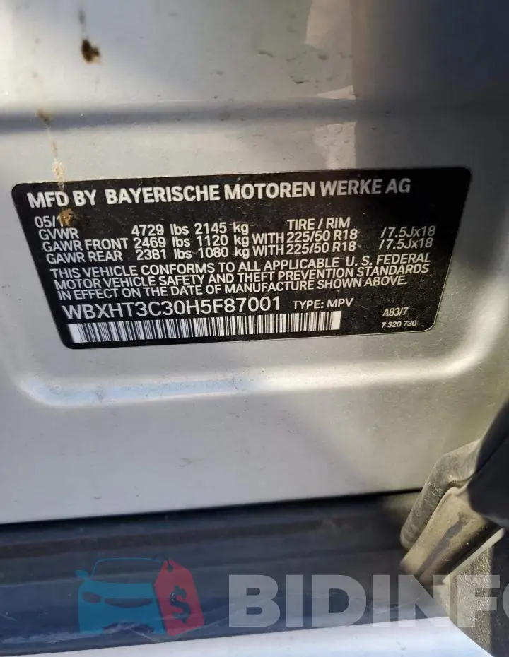 WBXHT3C30H5F87001 Photo# 14