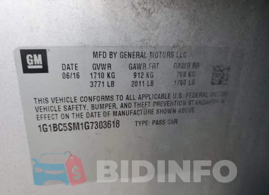 1G1BC5SM1G7303618 Photo# 12