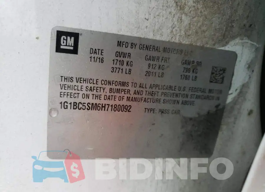1G1BC5SM6H7180092 Photo# 13