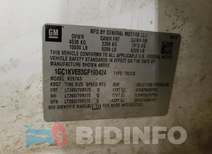 1GC1KVE83GF193424 Photo# 12