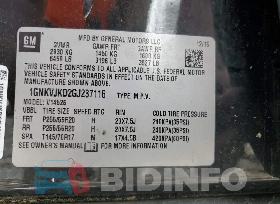 1GNKVJKD2GJ237116 Photo# 13