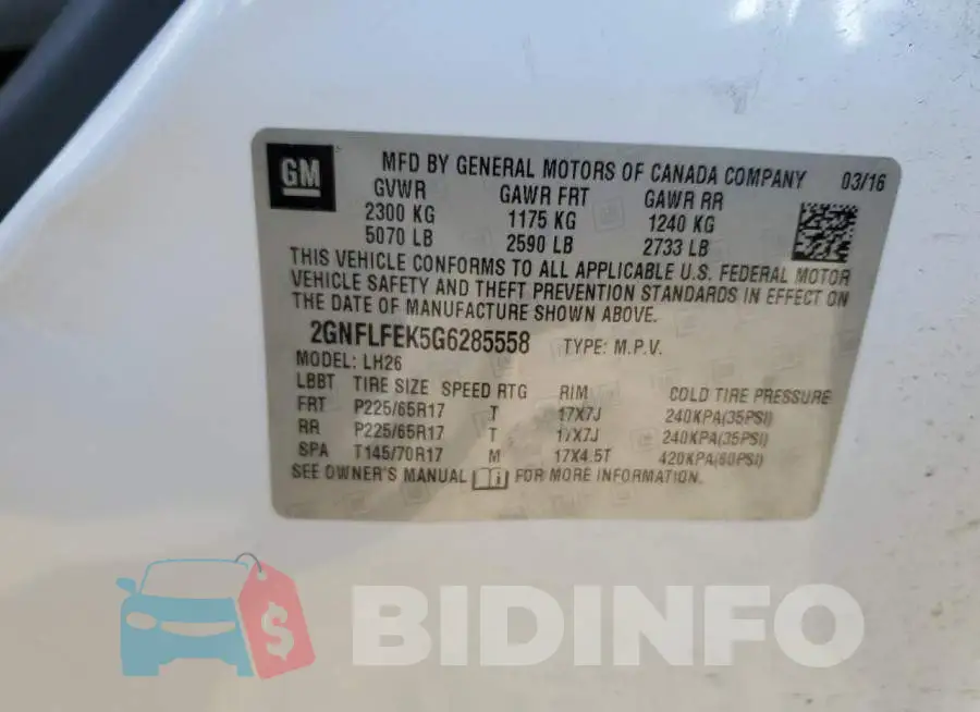 2GNFLFEK5G6285558 Photo# 12