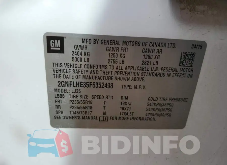 2GNFLHE35F6352498 Photo# 13
