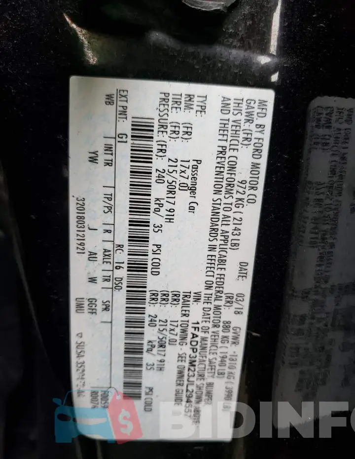 1FADP3M23JL294557 Photo# 12
