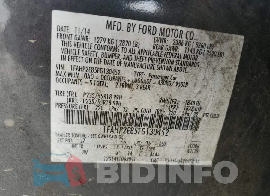 1FAHP2E85FG130452 Photo# 12