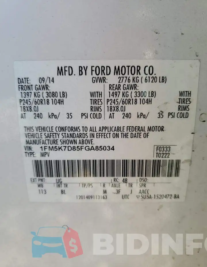 1FM5K7D85FGA85034 Photo# 13