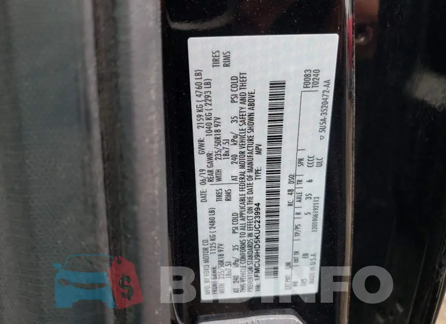 1FMCU9HD5KUC23994 Photo# 12