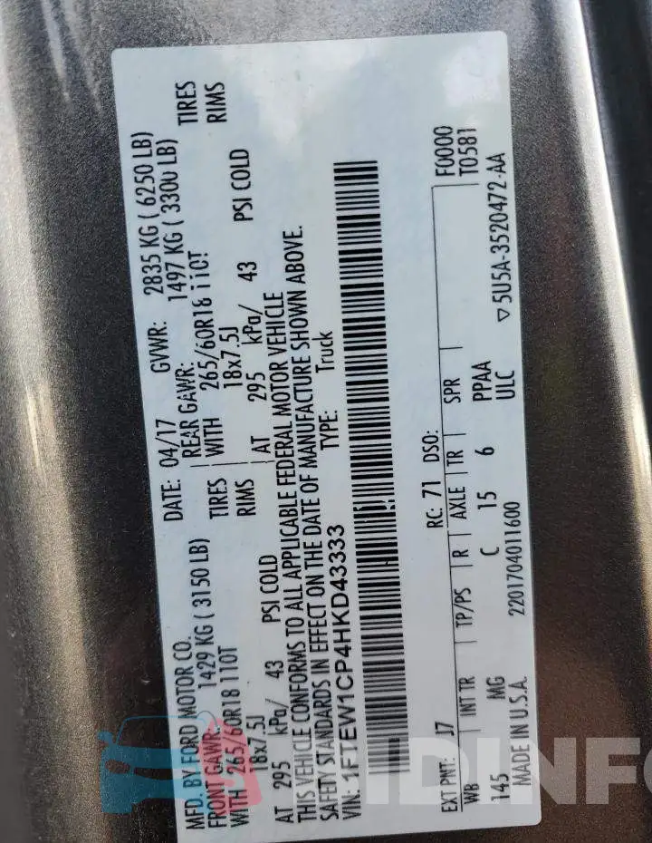 1FTEW1CP4HKD43333 Photo# 12