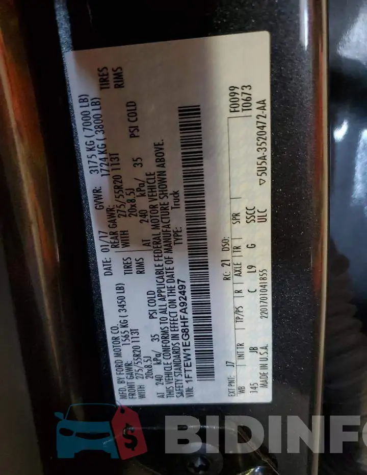 1FTEW1EG8HFA92497 Photo# 13