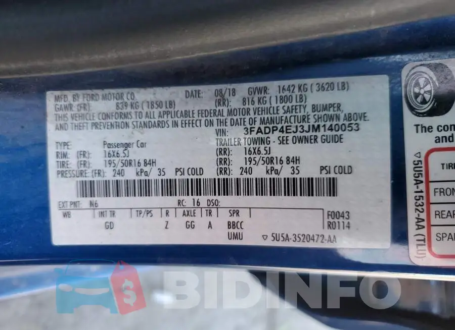 3FADP4EJ3JM140053 Photo# 13