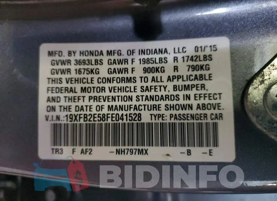 19XFB2E58FE041528 Photo# 12