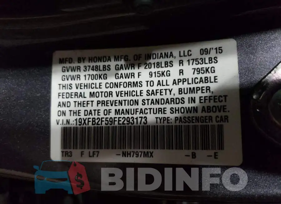 19XFB2F59FE293173 Photo# 12