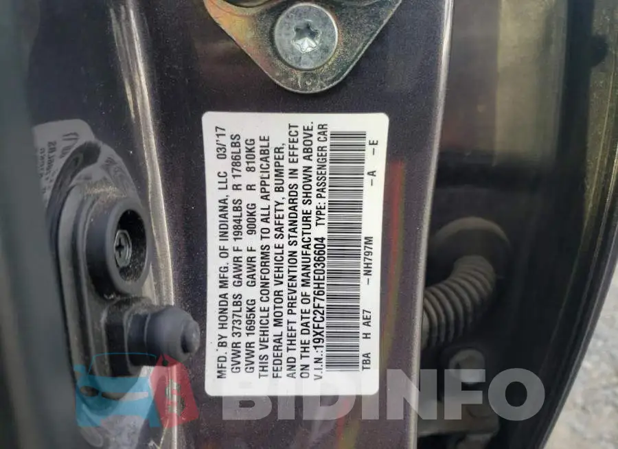 19XFC2F76HE036604 Photo# 12