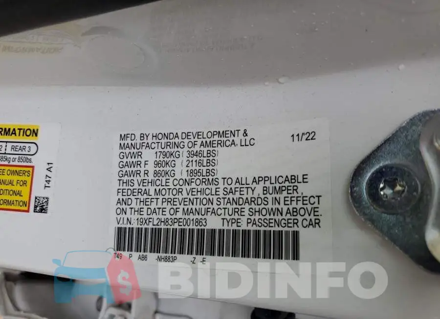 19XFL2H83PE001863 Photo# 12