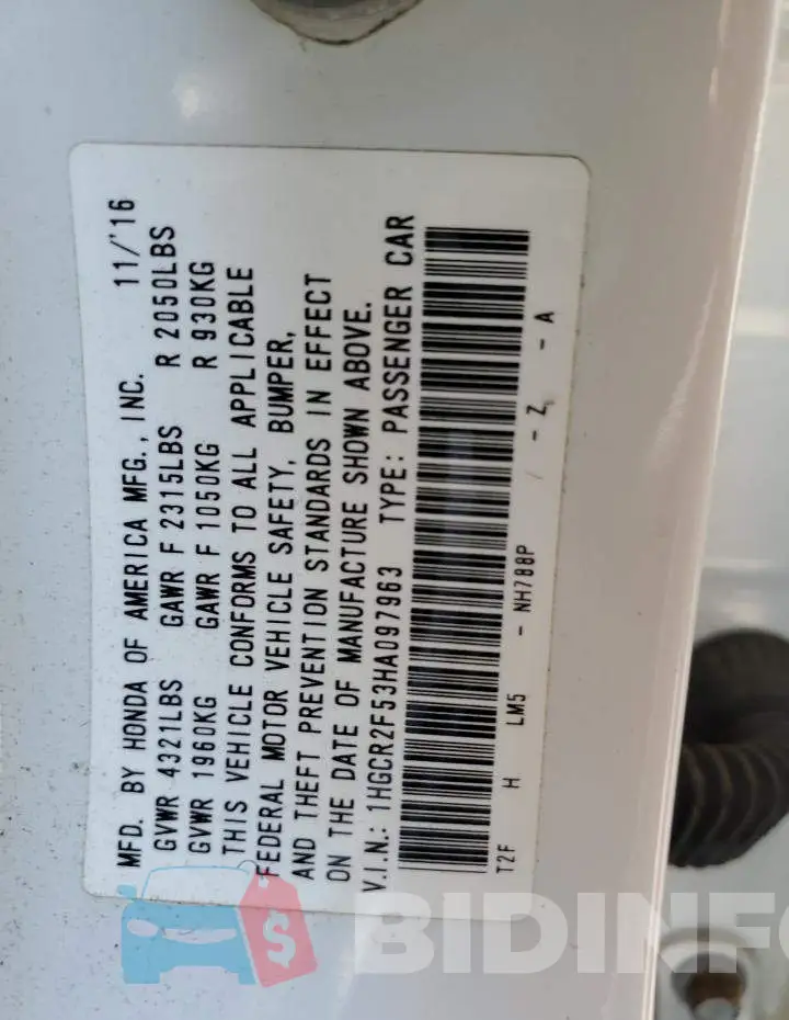 1HGCR2F53HA097963 Photo# 12