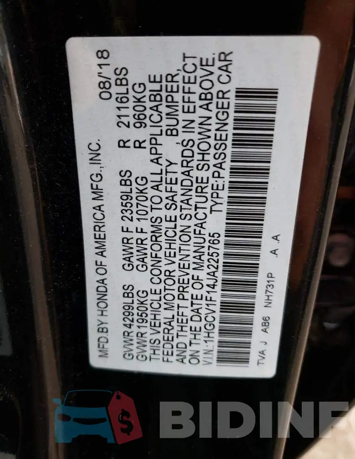 1HGCV1F14JA225765 Photo# 12