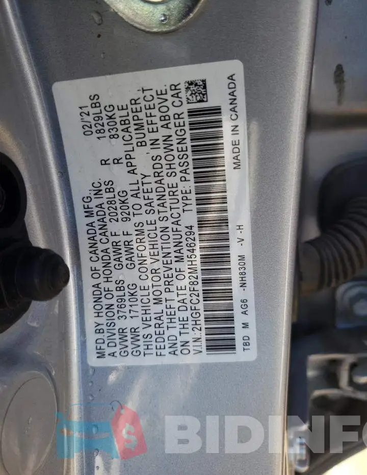 2HGFC2F82MH546294 Photo# 12