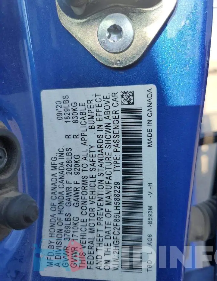 2HGFC2F85LH588229 Photo# 12