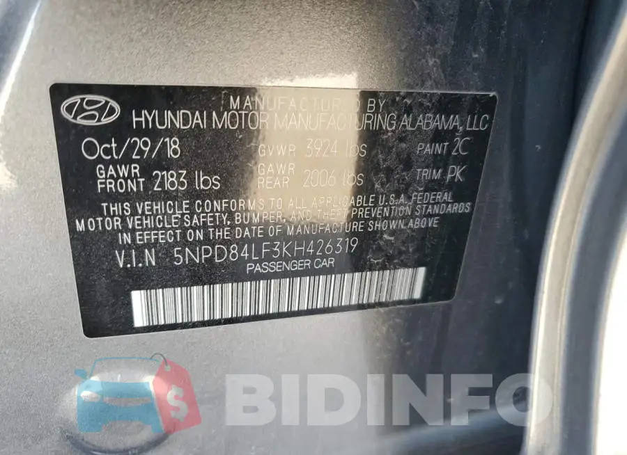 5NPD84LF3KH426319 Photo# 12