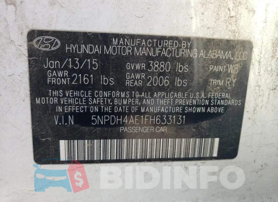 5NPDH4AE1FH633131 Photo# 12