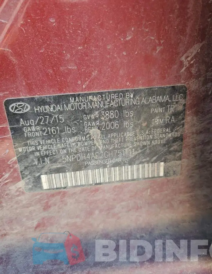 5NPDH4AE2GH751111 Photo# 12