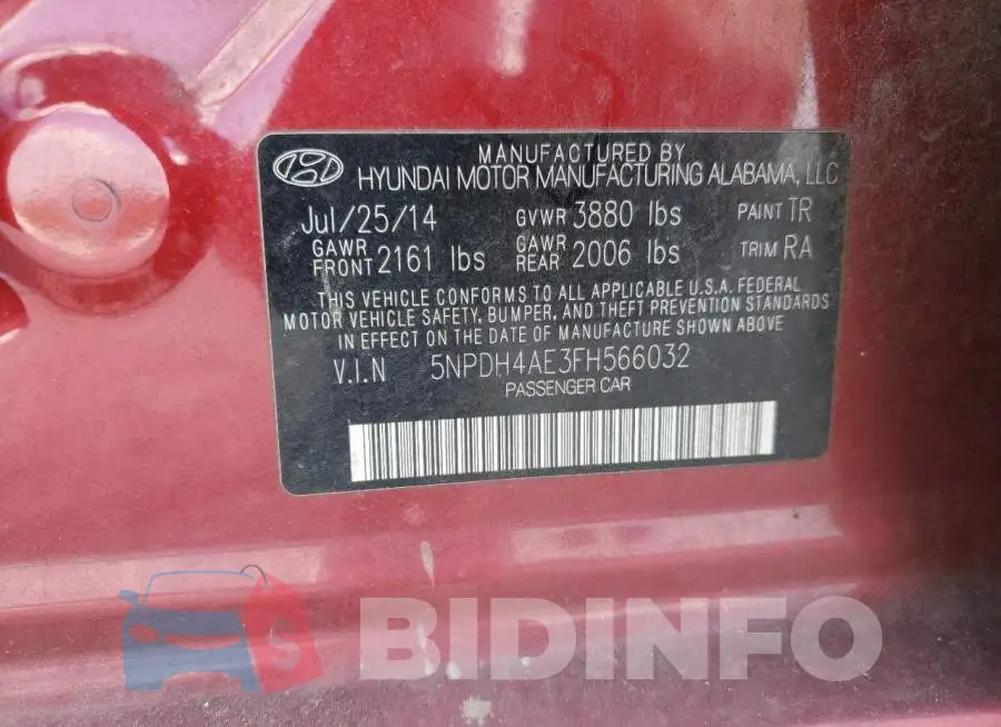 5NPDH4AE3FH566032 Photo# 12