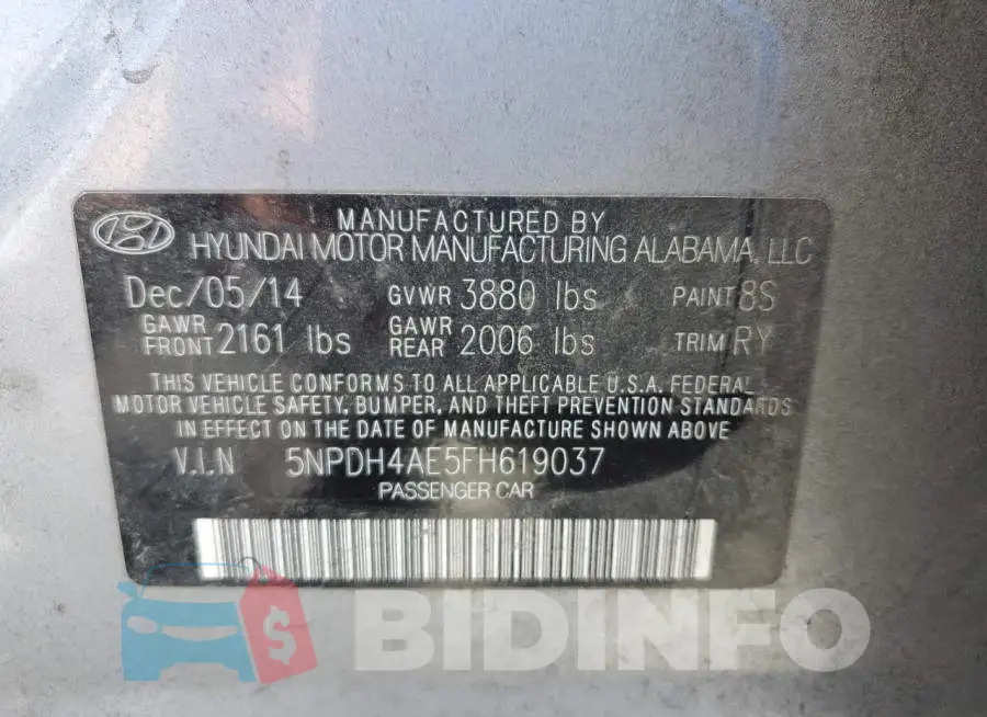 5NPDH4AE5FH619037 Photo# 12