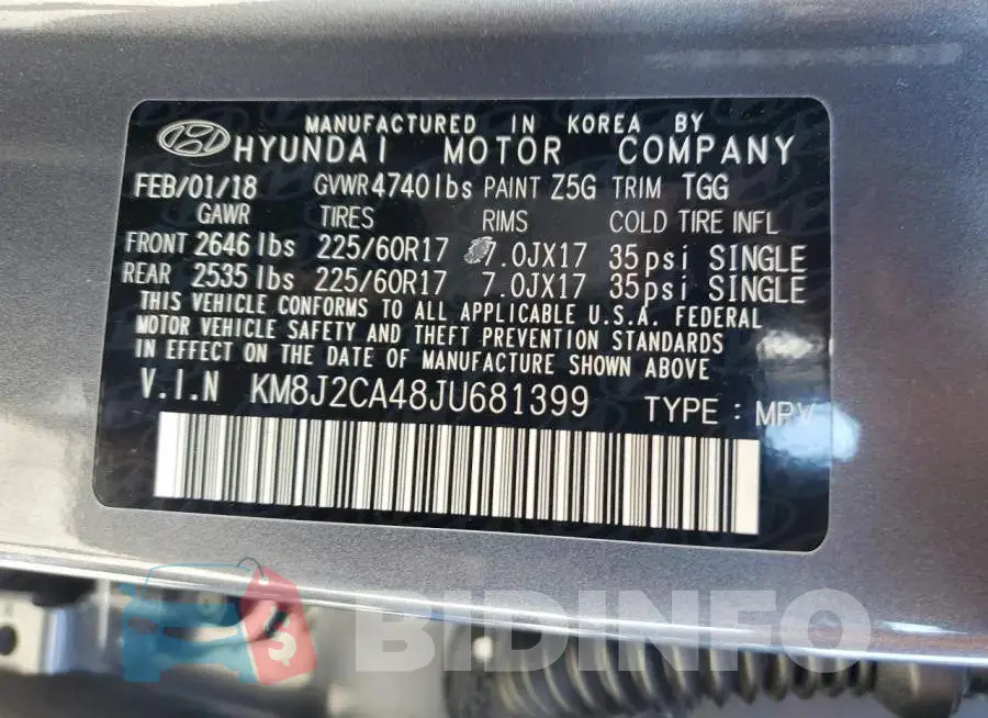 KM8J2CA48JU681399 Photo# 13