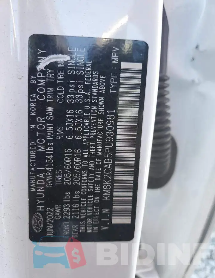 KM8K2CAB5PU930981 Photo# 13