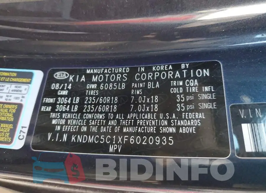 KNDMC5C1XF6020935 Photo# 14