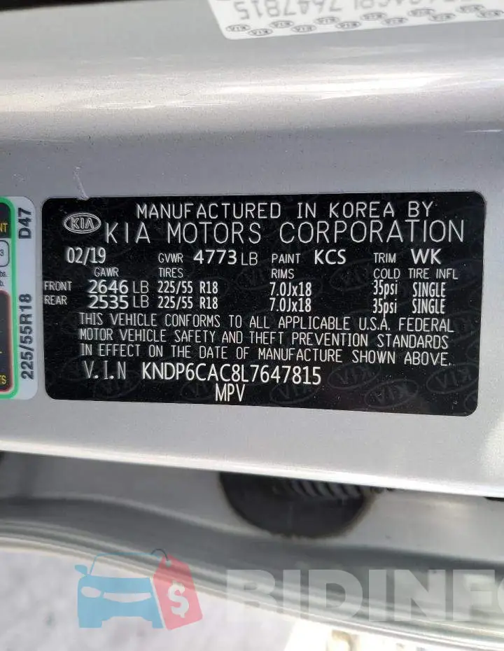 KNDP6CAC8L7647815 Photo# 12