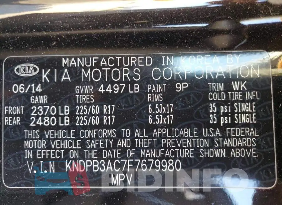 KNDPB3AC7F7679980 Photo# 13