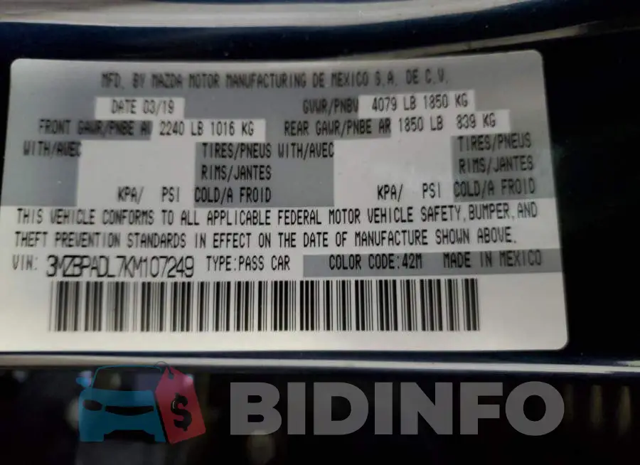 3MZBPADL7KM107249 Photo# 13