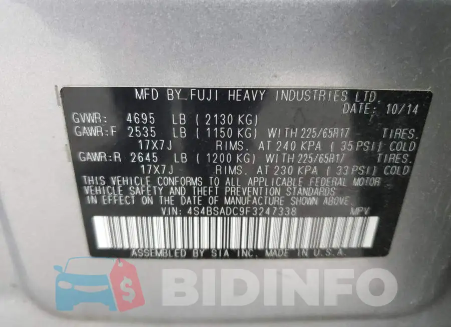 4S4BSADC9F3247338 Photo# 12