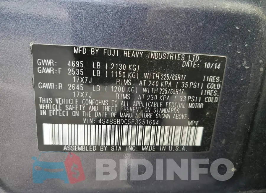4S4BSBDC5F3251604 Photo# 12