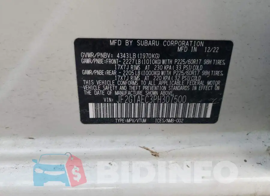 JF2GTAEC3PH307500 Photo# 12