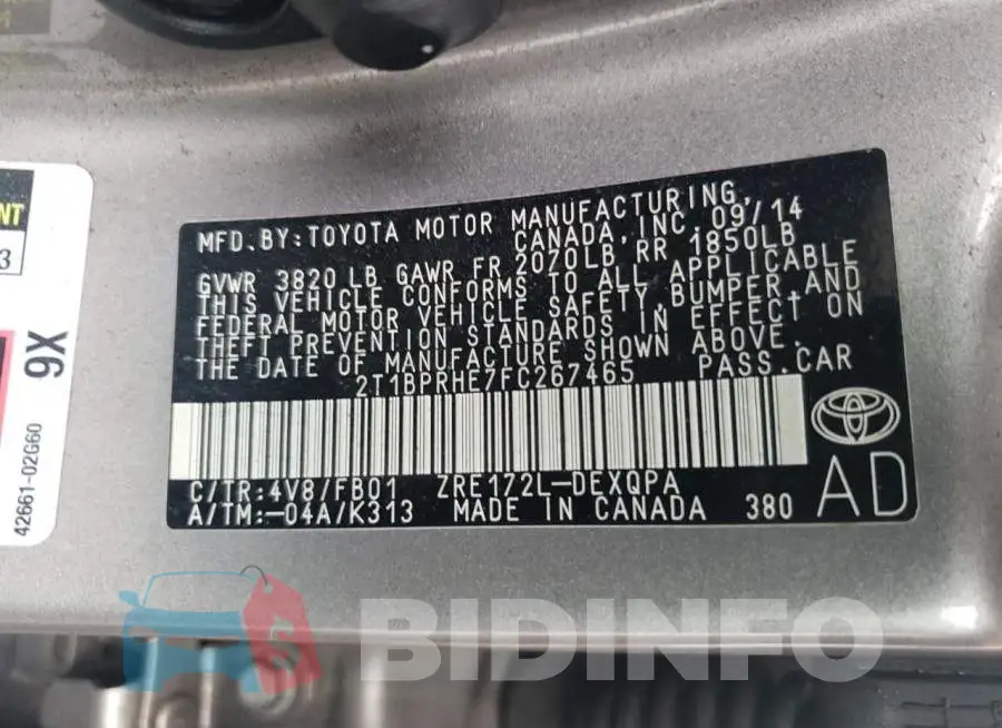 2T1BPRHE7FC267465 Photo# 12